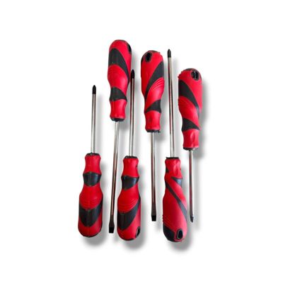 Destornillador cabo rojo en blister x6pcs